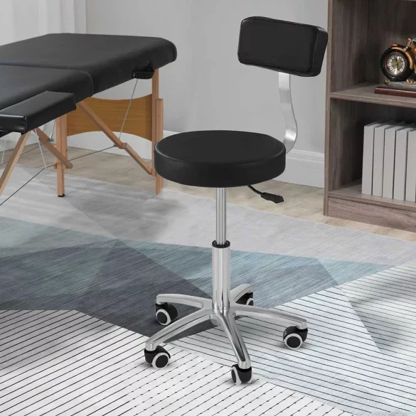 Cosmetic Chair with Backrest, Multiple Colors - Black