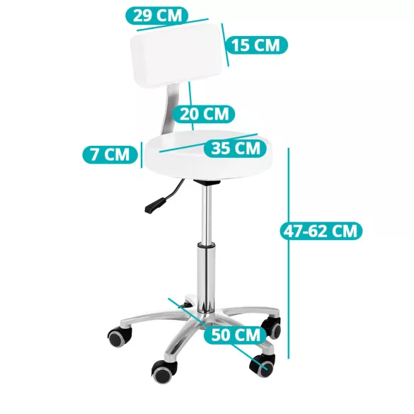 Cosmetic Chair with Backrest, Multiple Colors - White