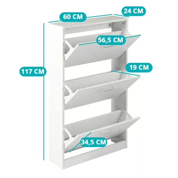 3-Piece Shoe Cabinet in White