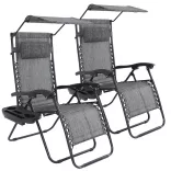 Zero Gravity Chair with Canopy and Cup Holder, Set of 2, Multiple Colors - Gray
