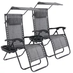   Zero Gravity Chair with Canopy and Cup Holder, Set of 2, Multiple Colors - Gray