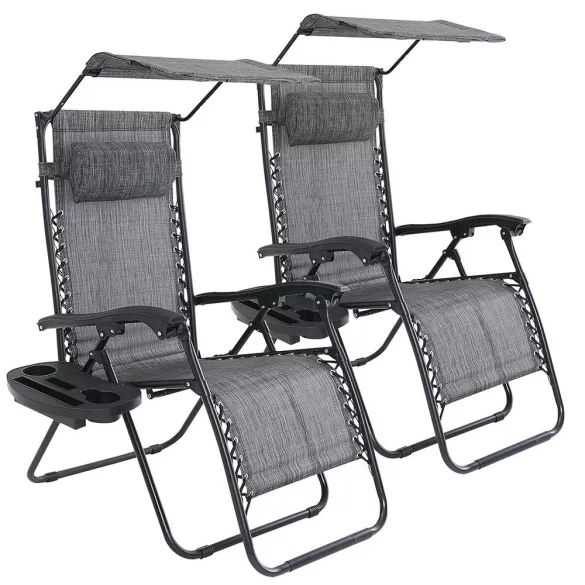 Zero Gravity Chair with Canopy and Cup Holder, Set of 2, Multiple Colors - Gray