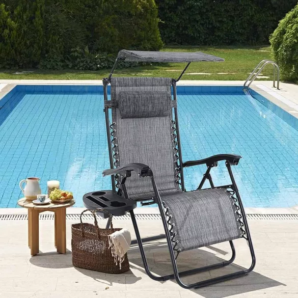 Zero Gravity Chair with Canopy and Cup Holder, Set of 2, Multiple Colors - Gray