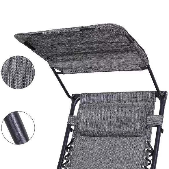 Zero Gravity Chair with Canopy and Cup Holder, Set of 2, Multiple Colors - Gray