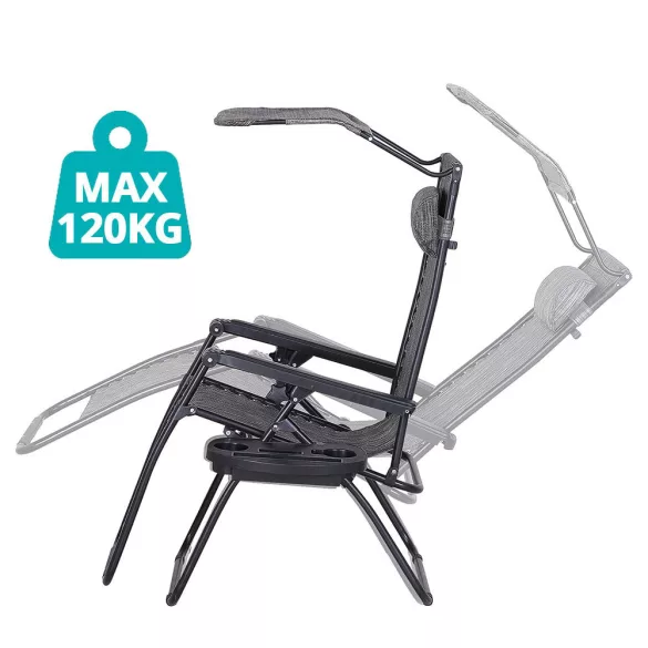 Zero Gravity Chair with Canopy and Cup Holder, Set of 2, Multiple Colors - Gray