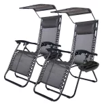 Zero Gravity Chair with Canopy and Cup Holder, Set of 2, Multiple Colors - Black
