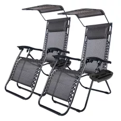   Zero Gravity Chair with Canopy and Cup Holder, Set of 2, Multiple Colors - Black
