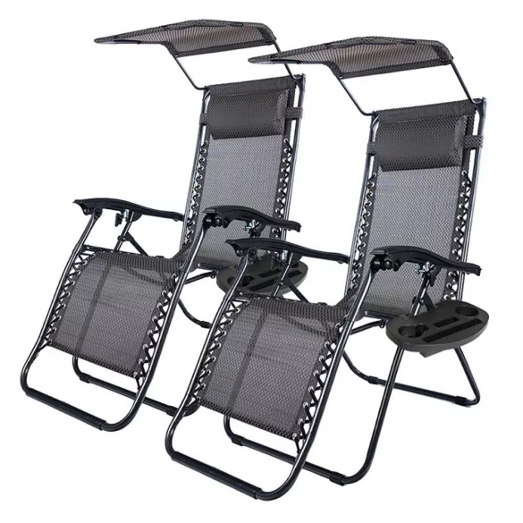 Zero Gravity Chair with Canopy and Cup Holder, Set of 2, Multiple Colors - Black