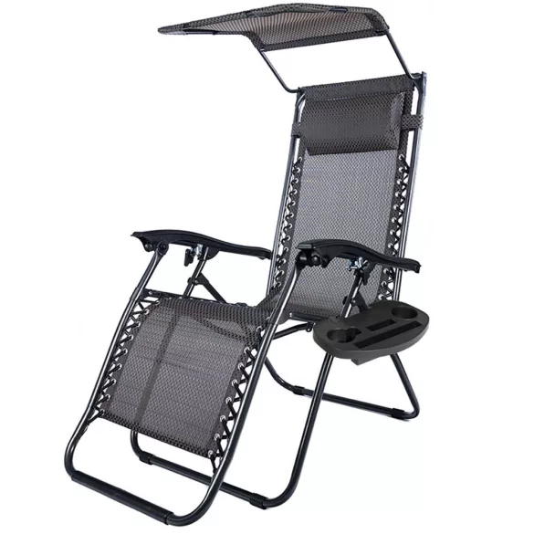 Zero Gravity Chair with Canopy and Cup Holder, Set of 2, Multiple Colors - Black