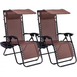   Zero Gravity Chair with Canopy and Cup Holder 2 pcs, Multiple Colors - Brown
