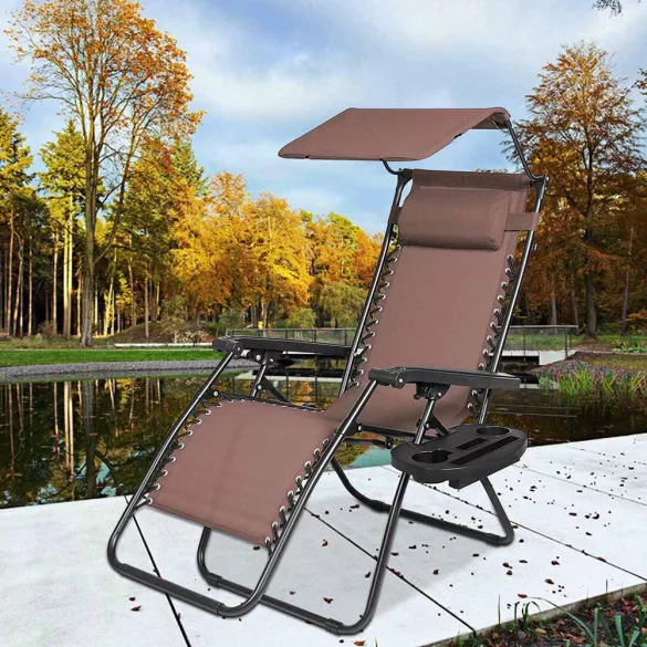 Zero Gravity Chair with Canopy and Cup Holder 2 pcs, Multiple Colors - Brown