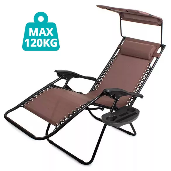 Zero Gravity Chair with Canopy and Cup Holder 2 pcs, Multiple Colors - Brown