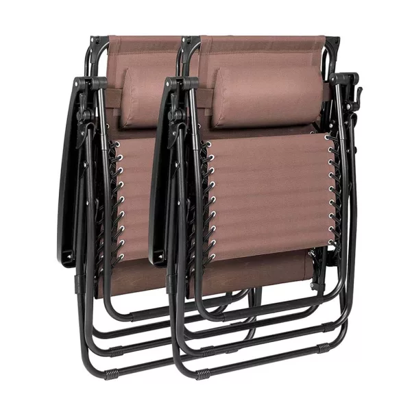 Zero Gravity Chair with Canopy and Cup Holder 2 pcs, Multiple Colors - Brown