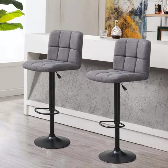 Fabric Upholstered Bar Stool Set of 2, Multiple Colors - Light Grey