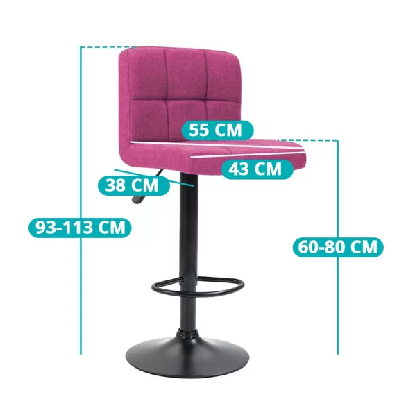 Fabric Upholstered Bar Stool Set of 2, Multiple Colors - Pink