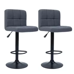 Fabric Upholstered Bar Stool Set of 2, Dark Gray