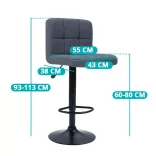 Fabric Upholstered Bar Stool Set of 2, Dark Gray