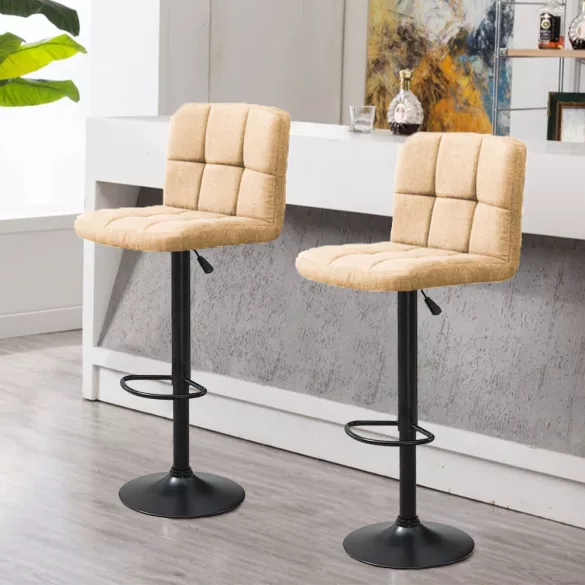 Fabric Upholstered Bar Stool Set of 2, Beige