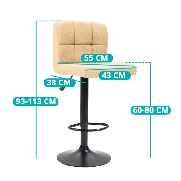 Fabric Upholstered Bar Stool Set of 2, Beige