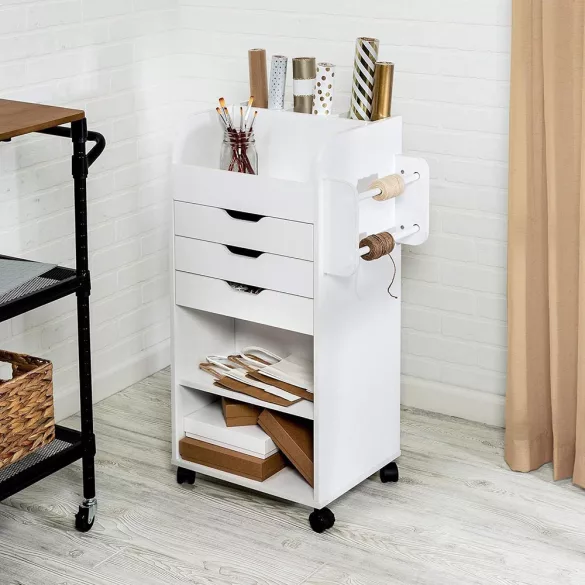 Rolling Storage Cabinet with Shelves and Drawers