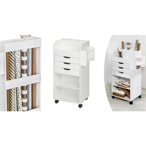 Rolling Storage Cabinet with Shelves and Drawers