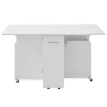 Folding Rolling Table with Shelves and Expandable Top, White
