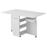 Folding Rolling Table with Shelves and Expandable Top, White