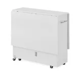 Folding Rolling Table with Shelves and Expandable Top, White