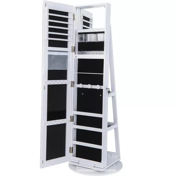 Rotating Jewelry and Handbag Holder with Full-Length Mirror