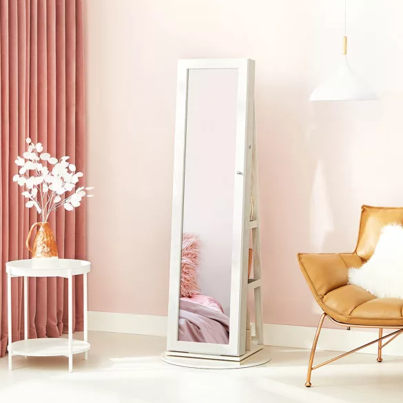 Rotating Jewelry and Handbag Holder with Full-Length Mirror
