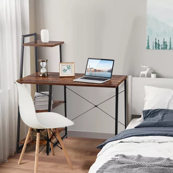 Compact Computer Desk, Workstation with 4 Shelves