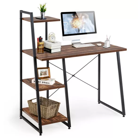 Compact Computer Desk, Workstation with 4 Shelves
