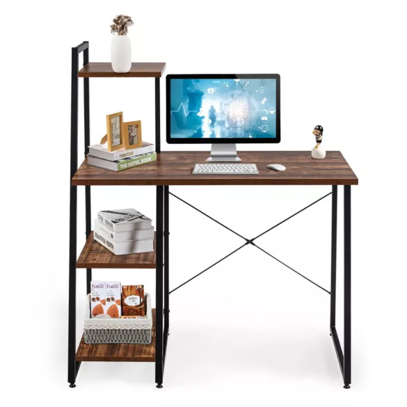 Compact Computer Desk, Workstation with 4 Shelves