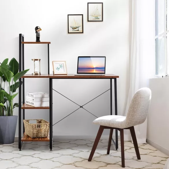 Compact Computer Desk, Workstation with 4 Shelves