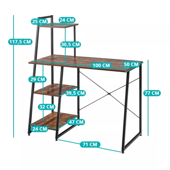 Compact Computer Desk, Workstation with 4 Shelves