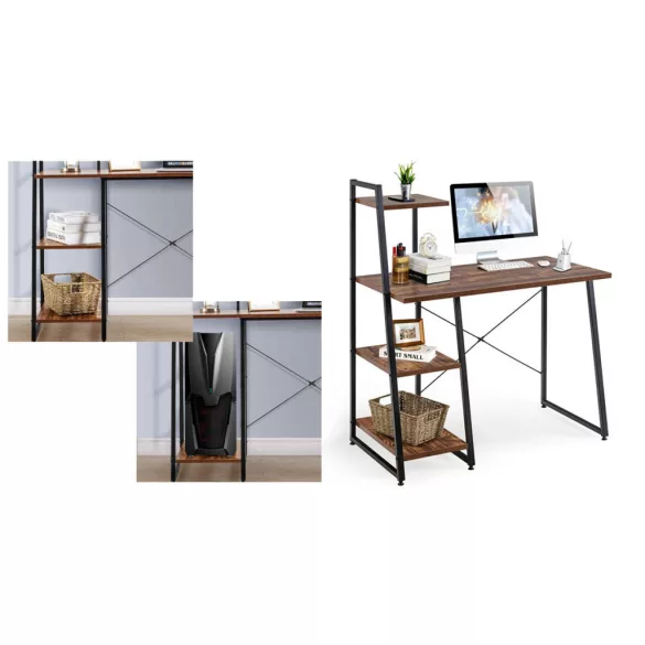 Compact Computer Desk, Workstation with 4 Shelves