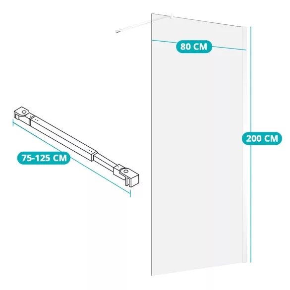 Walk-in 8 mm Tempered Glass Shower Screen, 80x200cm