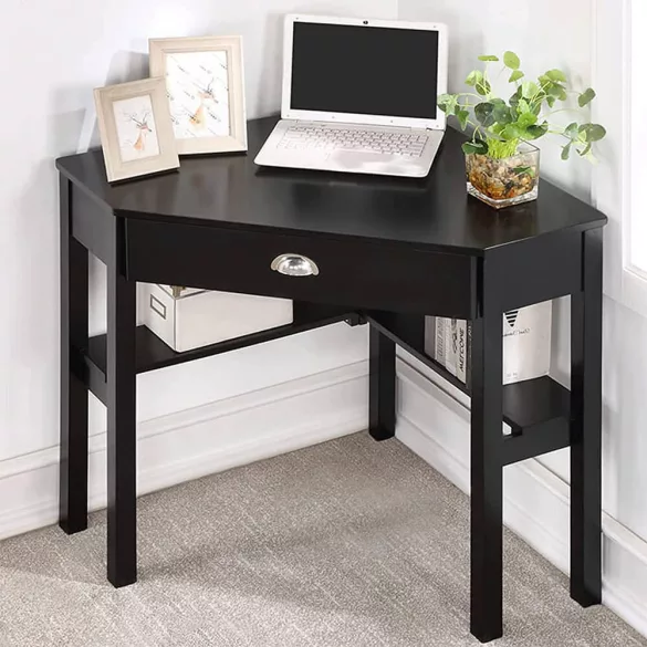 Corner Desk with Drawer and Shelves