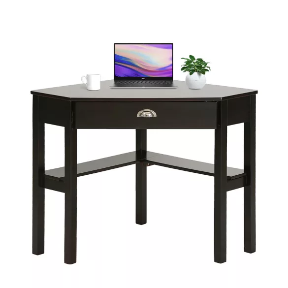 Corner Desk with Drawer and Shelves