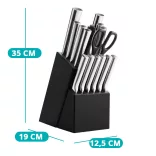 16-piece stainless steel knife set in a wooden holder with a sharpener and scissors
