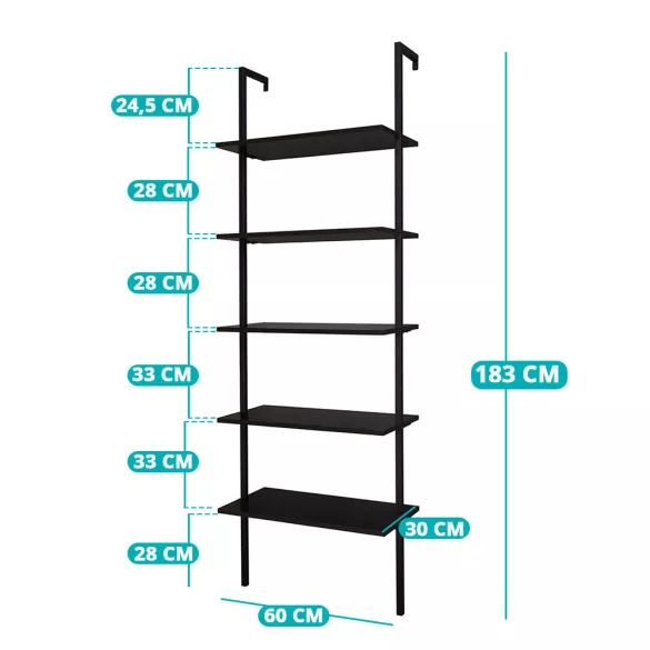 Wall-Mounted 5-Tier Storage, Black