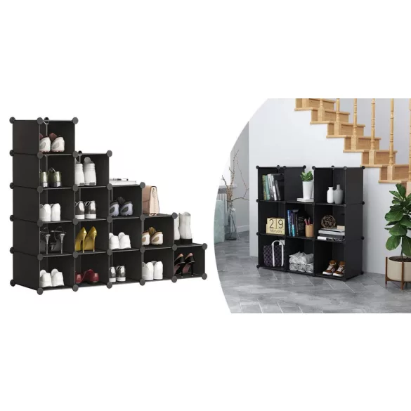15-Piece Stackable Storage Cube, Black