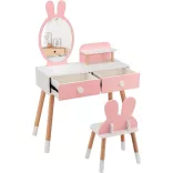 Bunny Themed Vanity Table for Kids with Mirror and Chair