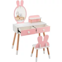 Bunny Themed Vanity Table for Kids with Mirror and Chair