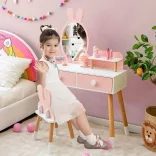 Bunny Themed Vanity Table for Kids with Mirror and Chair