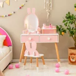 Bunny Themed Vanity Table for Kids with Mirror and Chair