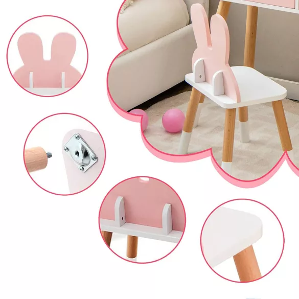Bunny Themed Vanity Table for Kids with Mirror and Chair