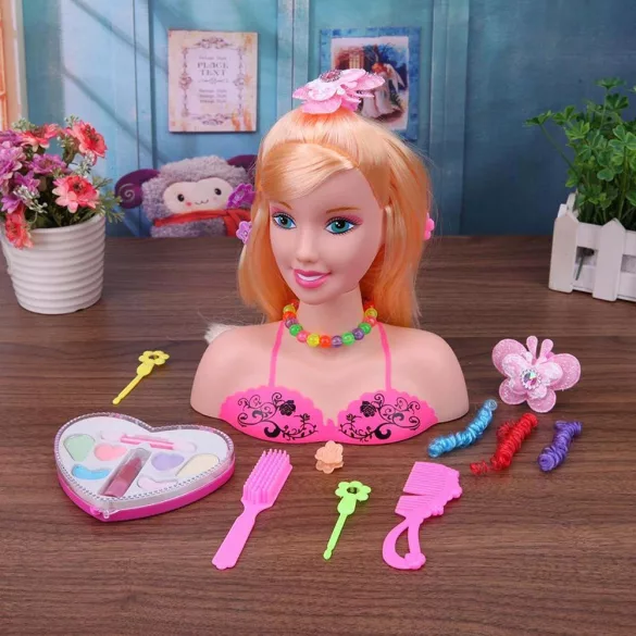 Makeup and Combable Doll Head with Accessories