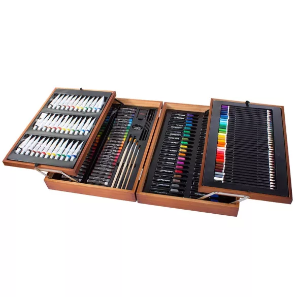 174-piece painting and drawing set in a practical wooden gift box