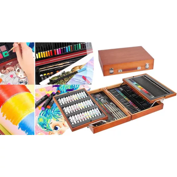 174-piece painting and drawing set in a practical wooden gift box